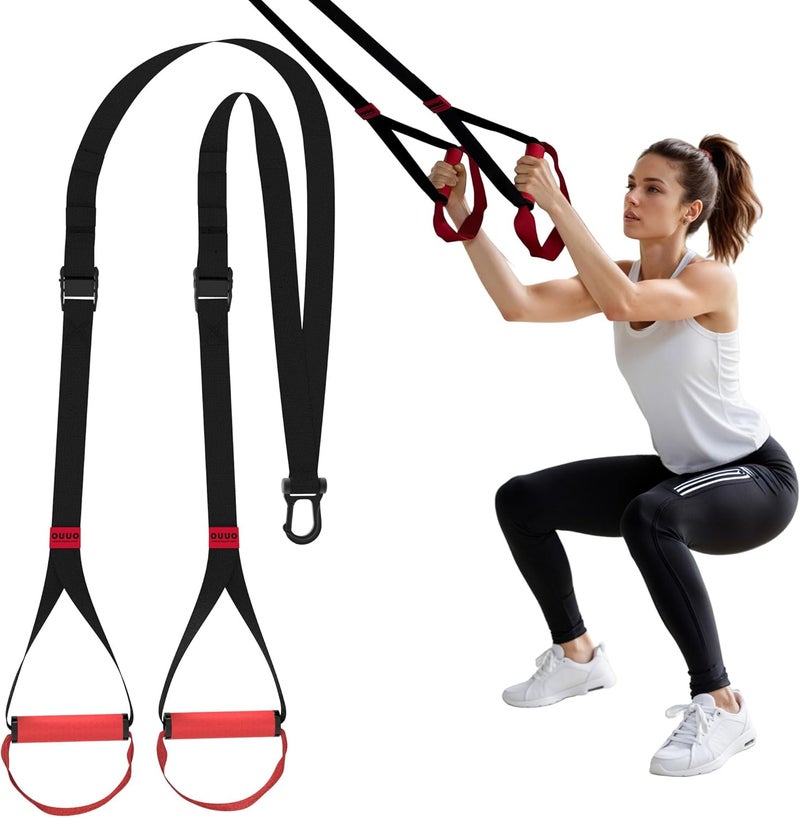 ROUUO Suspension Straps Trainer for Home Gym – Integrated Door Anchor for 1-Second Setup, All in One Bodyweight Resistance Straps for Indoor & Outdoor Fitness Training System - Image 1